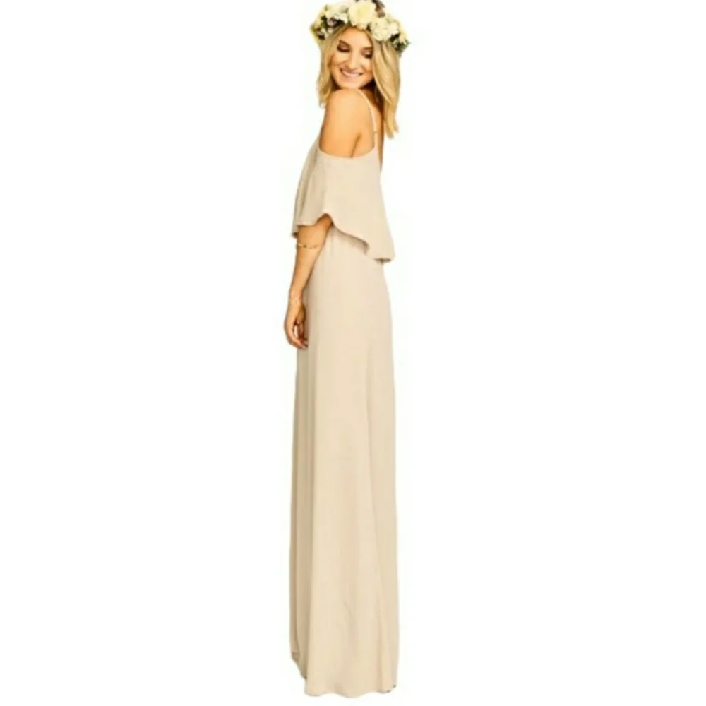 Show Me Your Mumu Caitlin Ruffle Maxi Bridesmaid Dress In Soft Beige Chiffon - Picture 2 of 8